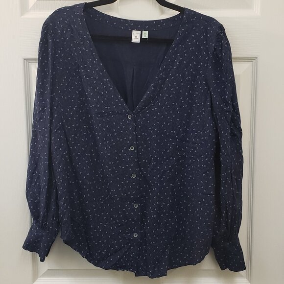 Susina Tops - Susina, navy blue, long sleeve, button down, pheasant, boho blouse, XL